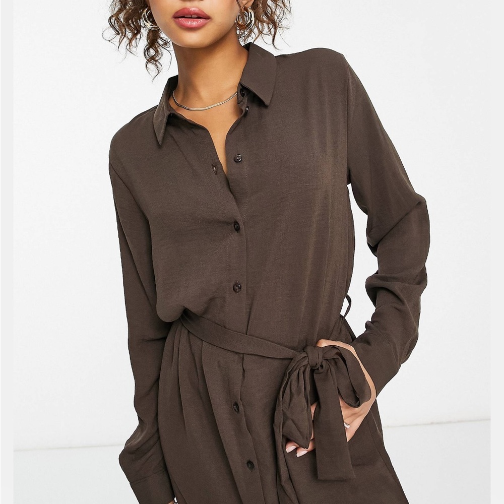 NWT ASOS JDY midi shirt dress in chocolate brown
